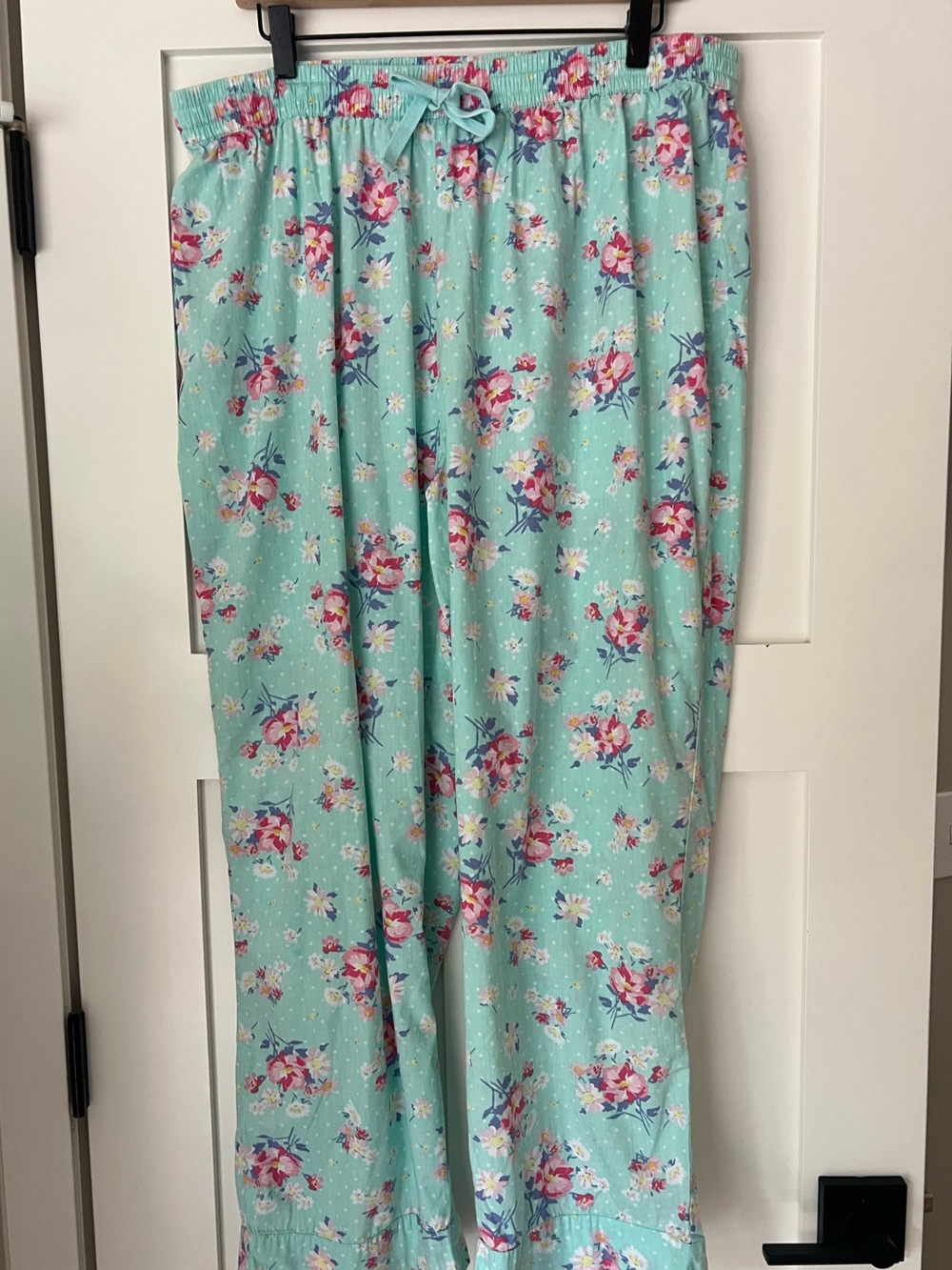 Dreams & Co. Aqua Floral 100% Cotton Pajama Lounge Pants Cottagecore L - Picture 3 of 12